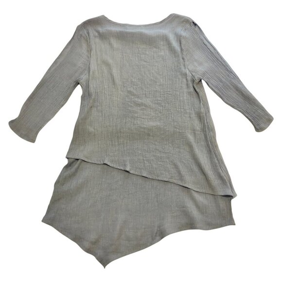 3/$25 ❥ Asymmetrical Lightweight Cut-out 3/4 Sleeves Blue Tunic Top Small - Picture 4 of 12